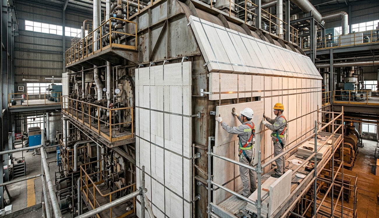 Calcium silicate board insulation in power plant boiler